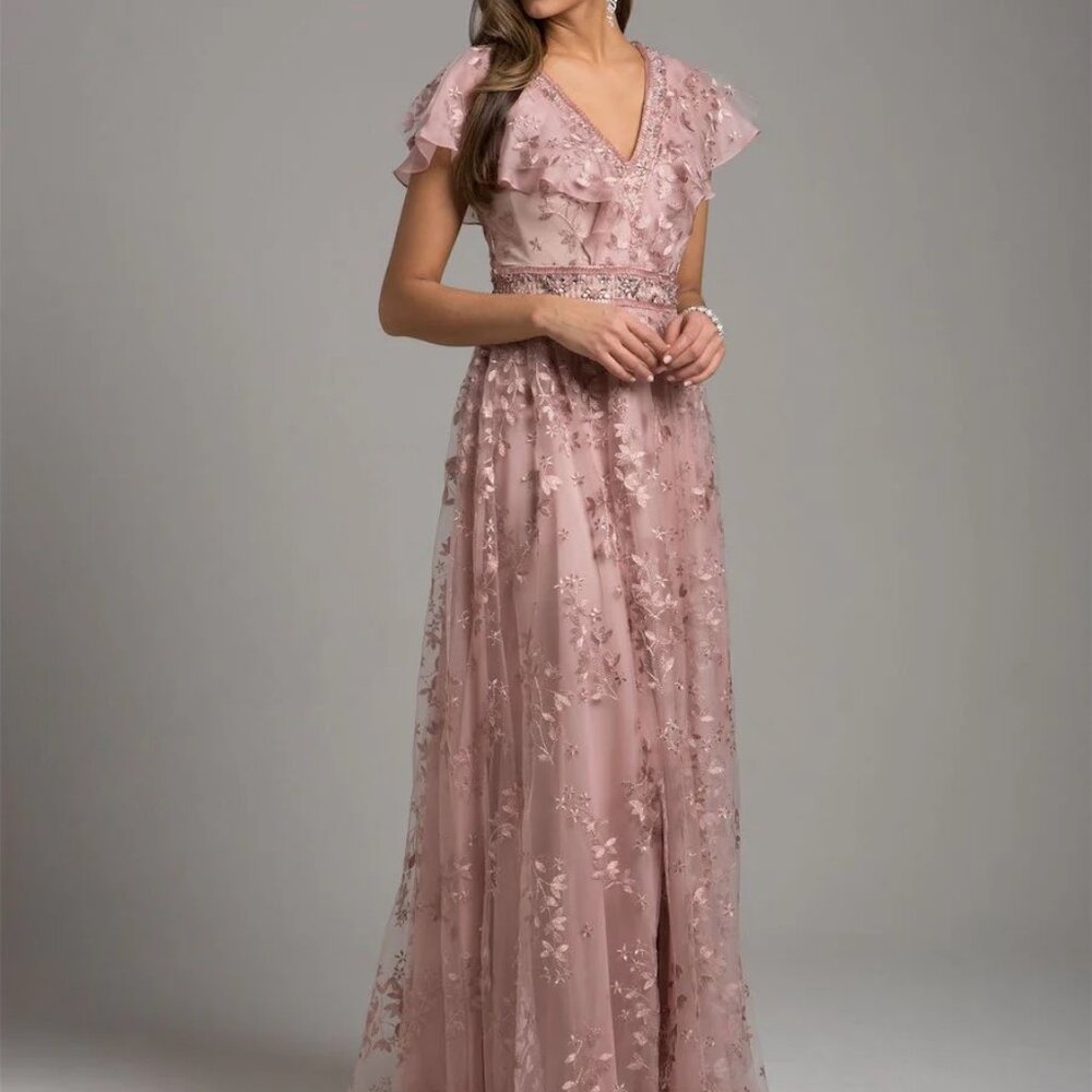 Lara 29966 - Lace, V-Neck Dress, Color Mauve, Size 14, NWT